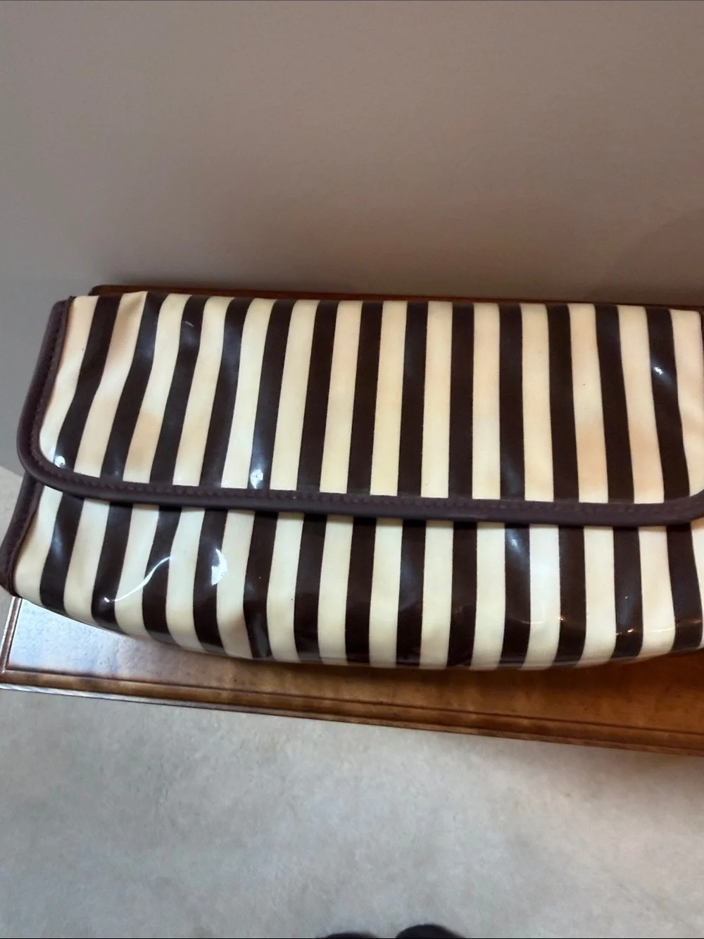 Striped Brown and Cream Cosmetic Pouch